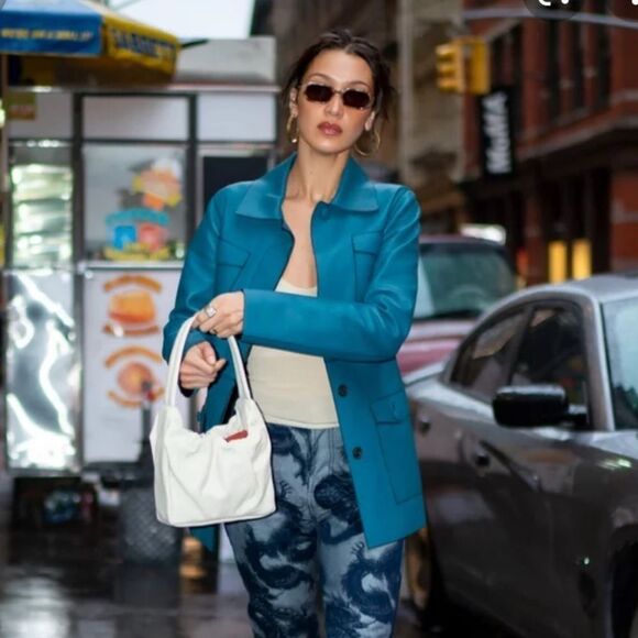 STAUD Felix Off White Leather Gathered Shoulder Bag - Picture 2 of 10